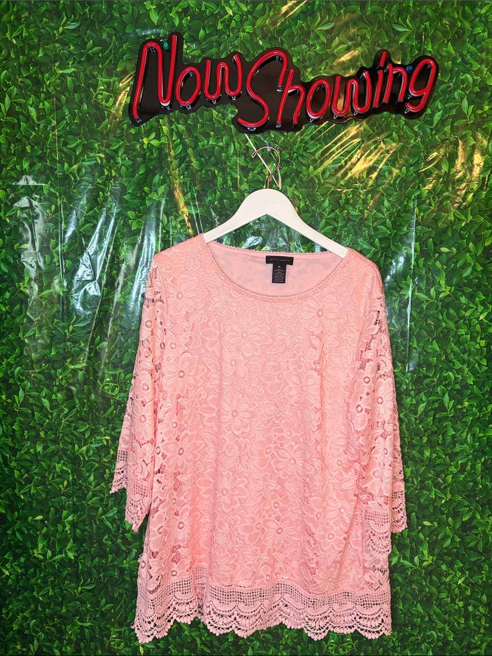 Investments Peach Pink Lace Tunic with Floral Overlay